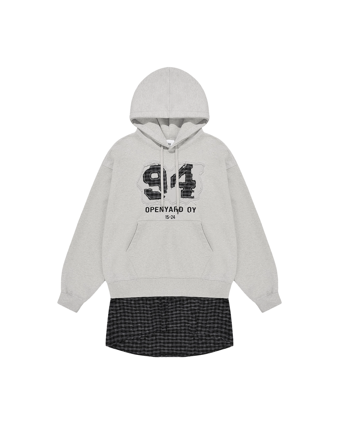 ★OY★ LAYERED CHECK SHIRTS HOODIE-LIGHT GREY★正規品/送料込 OY/オーワイ』 LAYERED CHECK ZIP HOODIE SHIRT/レイヤード